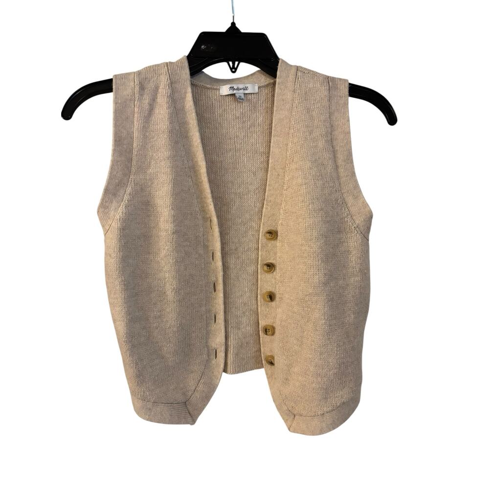Madewell Women’s Button Up Sweater Vest Beige Cream Wool Blend Size XS